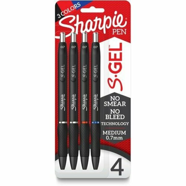 Newell Brands Sharpie Pen, Gel, 0.7mm, Business AST Ink/Black Barrel, 4PK SAN2096174